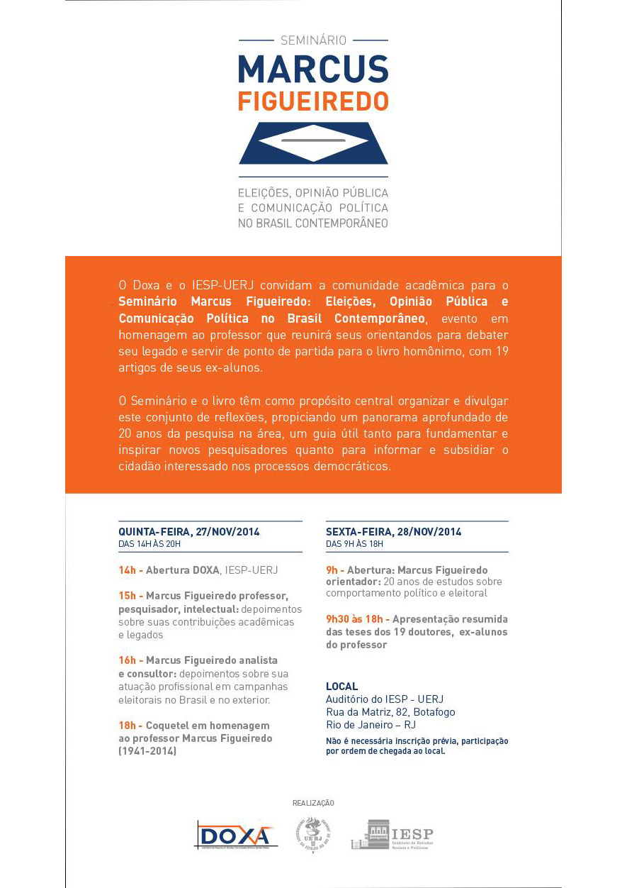 Imagem do evento: Seminário Marcus Figueiredo: Eleições, Opinião Pública e Comunicação Política no Brasil Contemporâneo